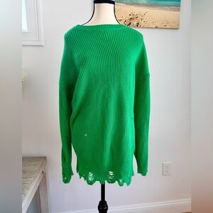 Green Distressed Sweater Dress